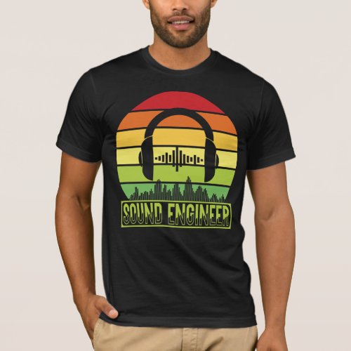 Sound engineer retro sunset headphones levels T_Shirt