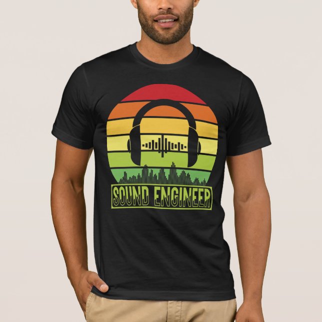 Sound engineer retro sunset headphones levels T-Shirt (Front)