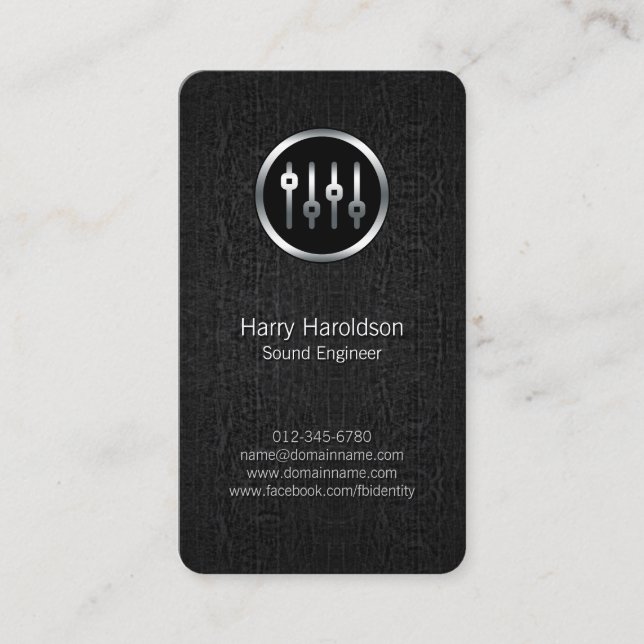 Sound Engineer Volume Sliders Black Business Card (Front)