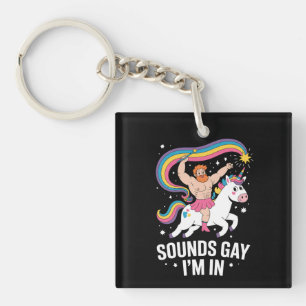 Sound Gay I'm In Man Wearing Skirt Unicorn LGBTQ Keychain