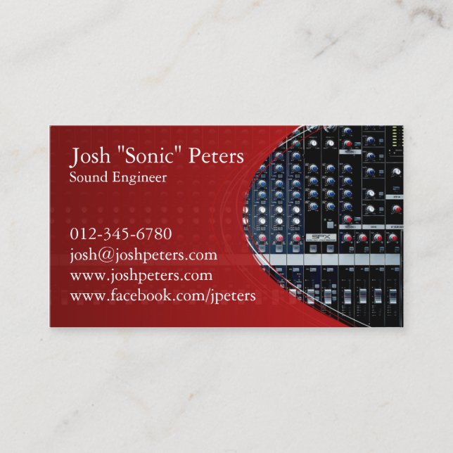 Sound Mixing Console Red Business Card (Front)