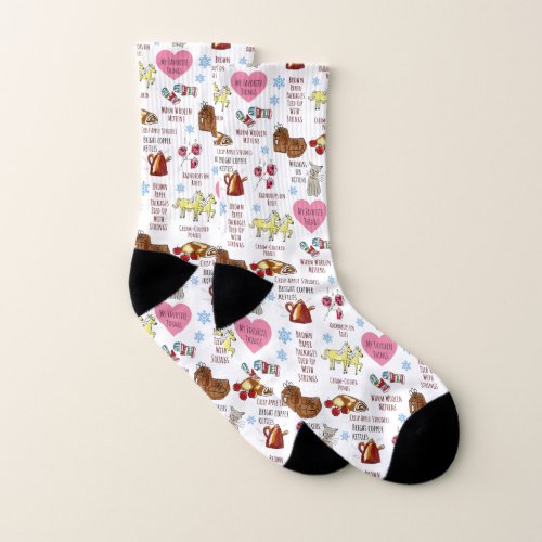Sound of Music My Favorite Things Hand_Illustrated Socks