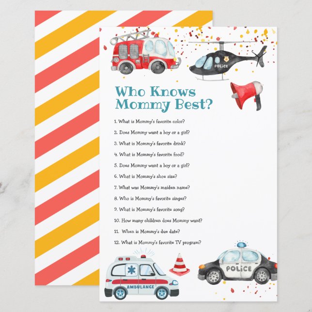 Sound the alarm Baby Shower Who Knows Mommy Best (Front/Back)