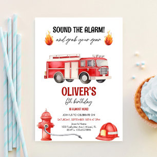 Sound The Alarm Boys Firetruck Birthday Invitation