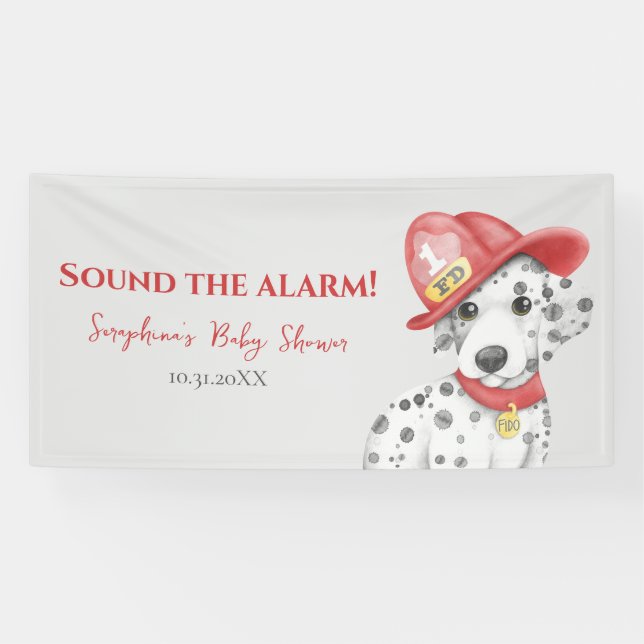 Sound The Alarm Fire Fighter Dalmatian Baby Shower Banner (Horizontal)