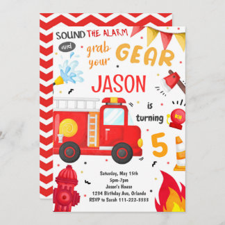 Sound the Alarm Fire Truck Birthday Invitation