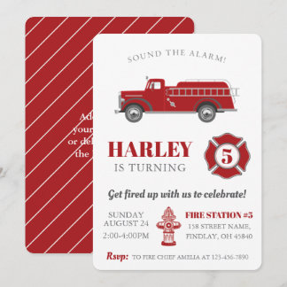 Sound the Alarm Fire Truck Birthday Party Any Age Invitation