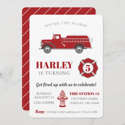 Sound the Alarm Fire Truck Birthday Party Any Age Invitation