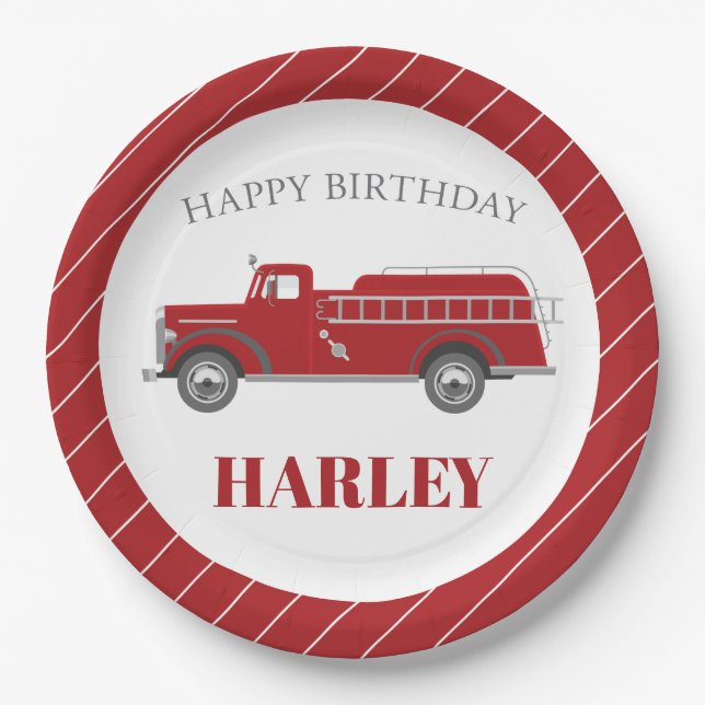 Sound the Alarm Fire Truck Birthday Party Any Age Paper Plates (Front)