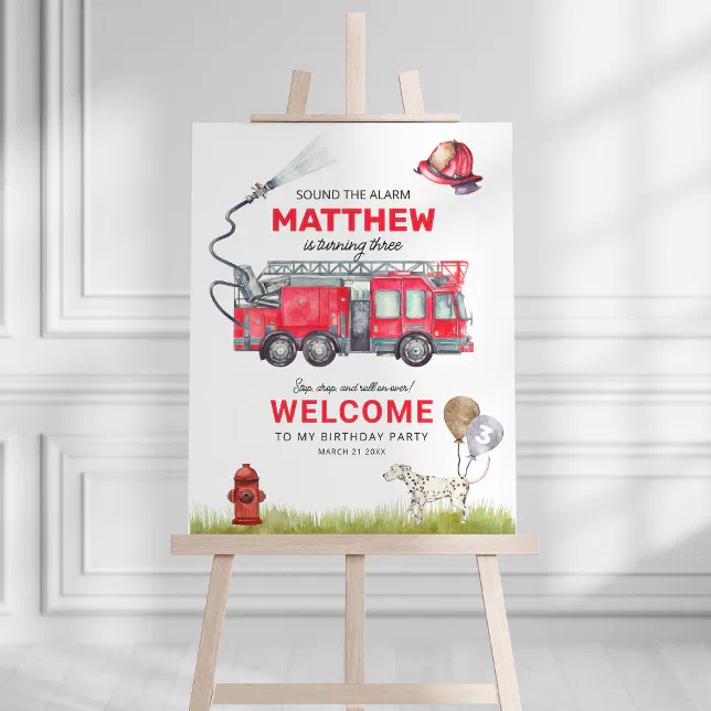 Welcome Fire Sign Sound the Alarm Fire Truck Birthday Welcome Sign | Zazzle