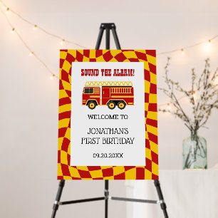 Sound The Alarm Fire Truck Checkered Birthday Foam Board