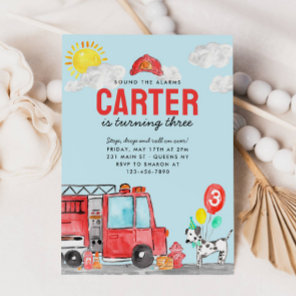Sound the Alarm Fire Truck Firefighter Birthday Invitation