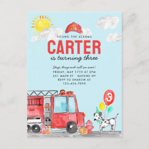 Sound the Alarm Fire Truck Firefighter Birthday Postcard