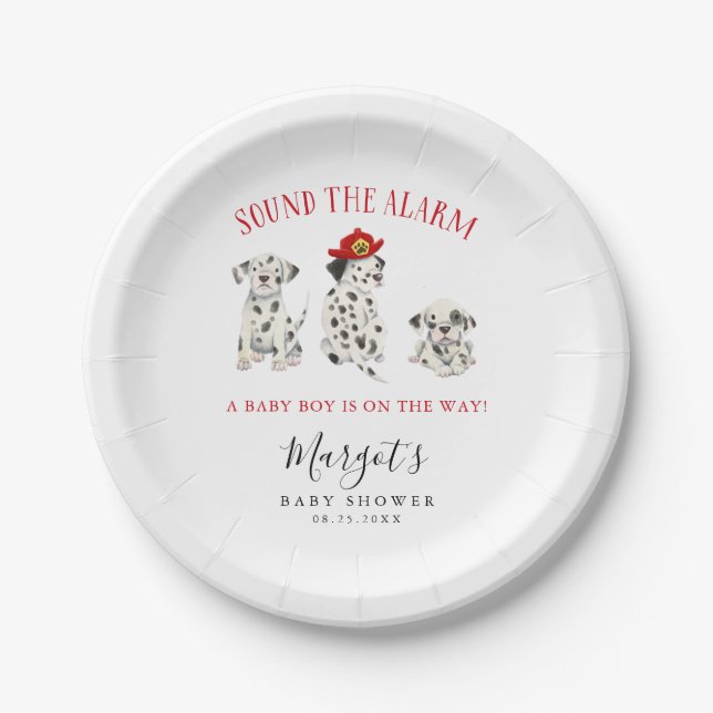 Sound the Alarm Firefighter Baby Shower Paper Plates (Front)