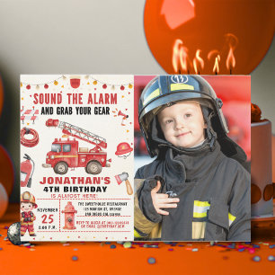 Sound the Alarm! Firefighter Birthday Boy Photo Invitation
