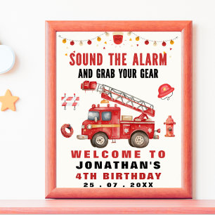 Sound the Alarm! Firefighter Birthday Boy Poster