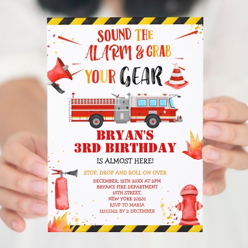 Sound the alarm firefighter Birthday Invitation