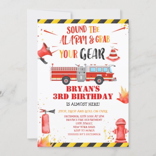 Sound the alarm firefighter Birthday Invitation