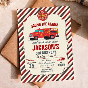 Sound the Alarm Firefighter Fire Truck Birthday Invitation