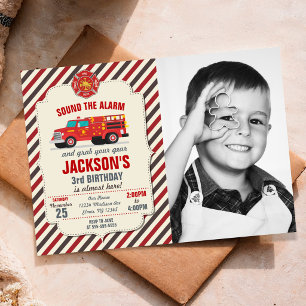 Sound the Alarm Firefighter Fire Truck Birthday Invitation