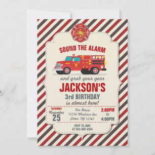 Sound the Alarm Firefighter Fire Truck Birthday Invitation