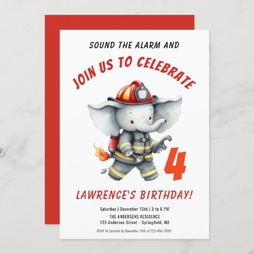 Sound the Alarm Firefighter Red Birthday Party Invitation