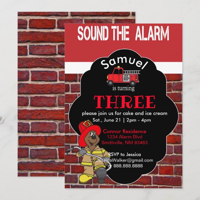 Sound the Alarm - Fireman Invitation (Front/Back)