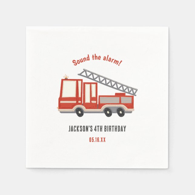 Sound The Alarm Firetruck Birthday Party Napkins (Front)