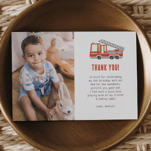 Sound The Alarm Firetruck Birthday Party Photo Thank You Card