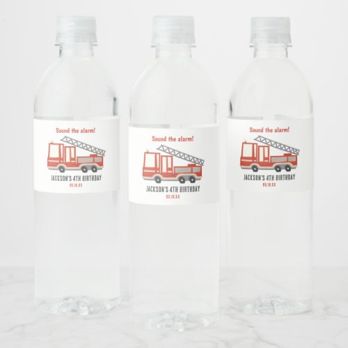 Sound The Alarm Firetruck Birthday Party Water Bottle Label