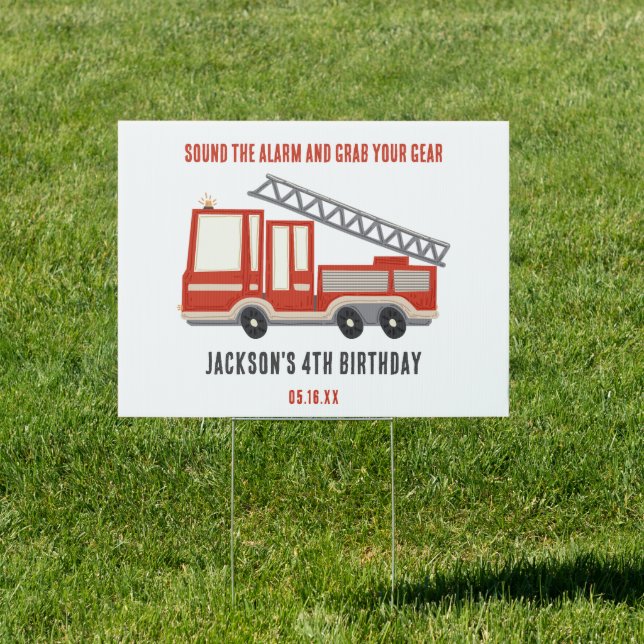 Sound The Alarm Firetruck Birthday Party Yard Sign (Insitu)