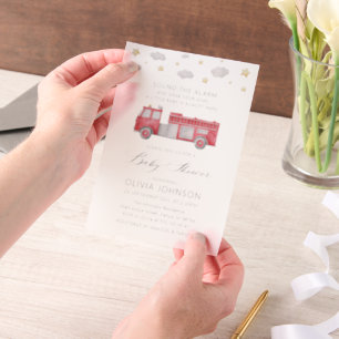 Sound the Alarm Firetruck Firefighter Baby Shower Vellum Invitations