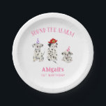 Sound the Alarm Girl Birthday Party  Paper Plates<br><div class="desc">Cute firefighter theme birthday party paper plate featuring watercolor illustration of Dalmatian puppies with a fireman helmet and pink party hats.</div>