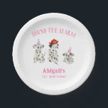 Sound the Alarm Girl Birthday Party  Paper Plates<br><div class="desc">Cute firefighter theme birthday party paper plate featuring watercolor illustration of Dalmatian puppies with a fireman helmet and pink party hats.</div>