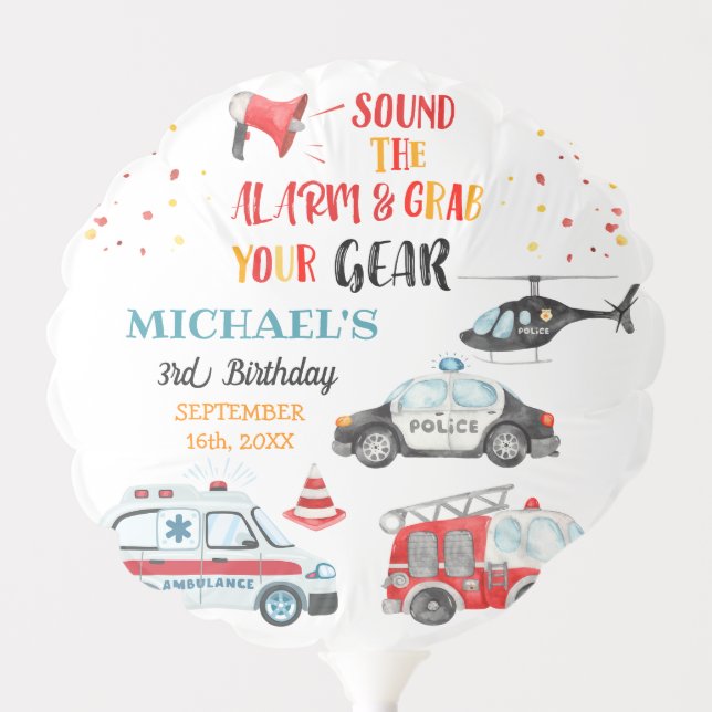 Sound the alarm & Grab your gear 3rd Birthday Balloon (Front)