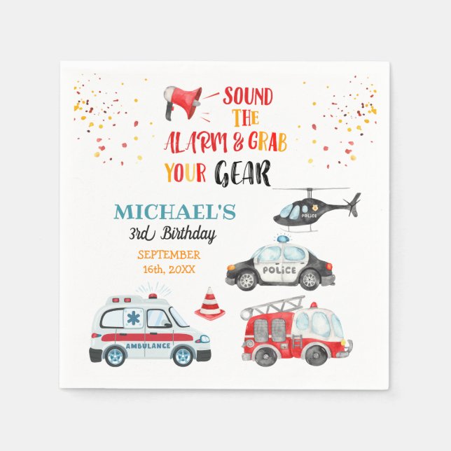 Sound the alarm & Grab your gear 3rd Birthday Napkins (Front)
