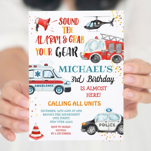 Sound the alarm  Grab your gear Birthday Invitation