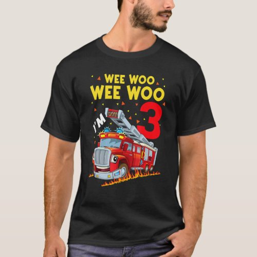 Sound The Alarm Im 3 Birthday Boy Fire Truck Fire T_Shirt