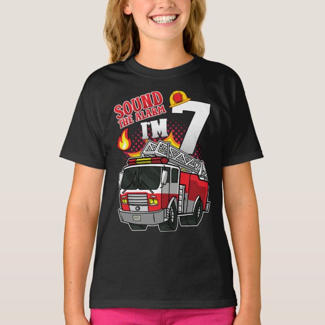 Sound The Alarm I'm 7 Firefighter Girl T-Shirt (Front)