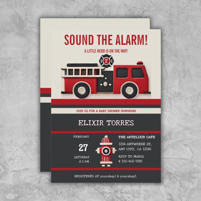 Sound the Alarm Minimalist Firefighter Baby Shower Invitation (Creator Uploaded)