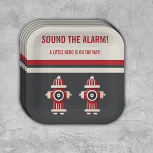 Sound the Alarm Minimalist Firefighter Baby Shower Paper Plates