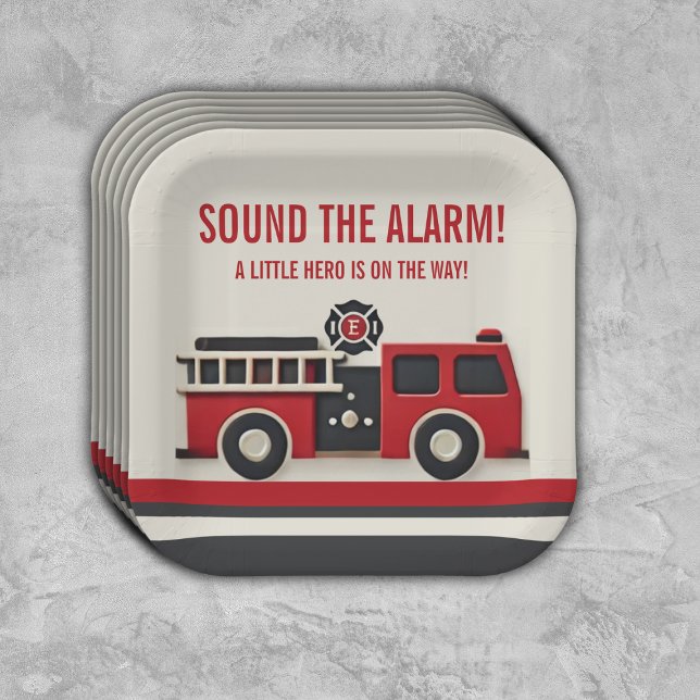 Sound the Alarm Minimalist Firefighter Baby Shower Paper Plates (Creator Uploaded)