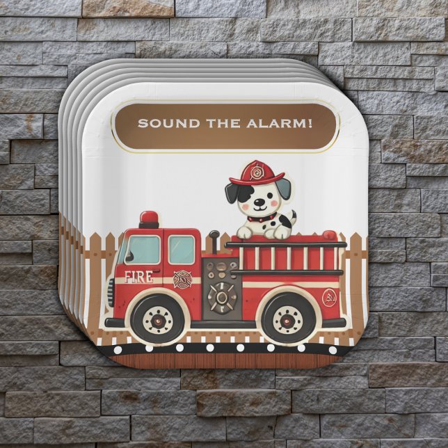 Sound the Alarm! Modern Firetruck Baby Shower Paper Plates (Creator Uploaded)