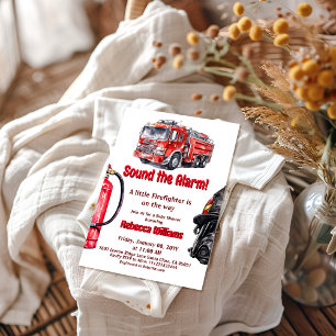 Sound the Alarm Red Fire Truck Boy Baby Shower Invitation