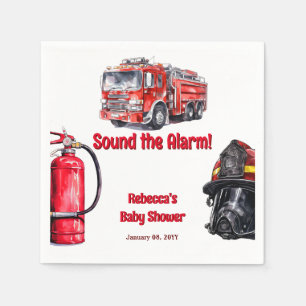 Sound the Alarm Red Fire Truck Boy Baby Shower Napkins