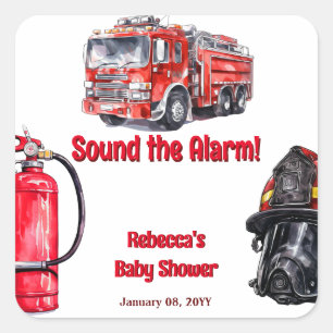 Sound the Alarm Red Fire Truck Boy Baby Shower  Square Sticker