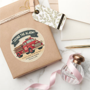 Sound the Alarm! Vintage Firetruck Baby Shower Classic Round Sticker