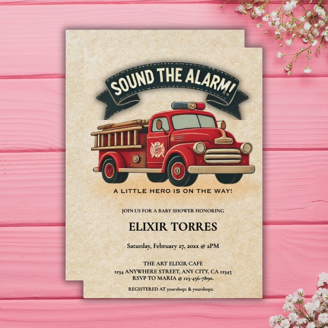 Sound the Alarm! Vintage Firetruck Baby Shower Invitation (Creator Uploaded)