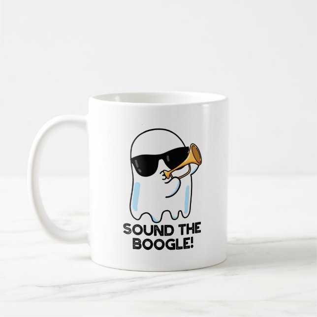 Sound The Boogle Funny Ghost Bugle Pun  Coffee Mug (Left)
