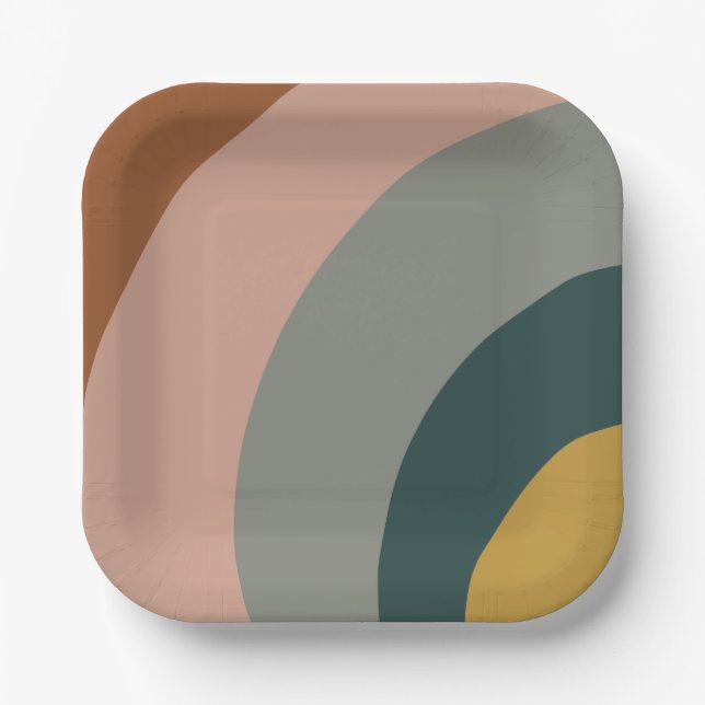 Sound Waves Minimal Pattern in Boho Earth Tones Paper Plates (Front)